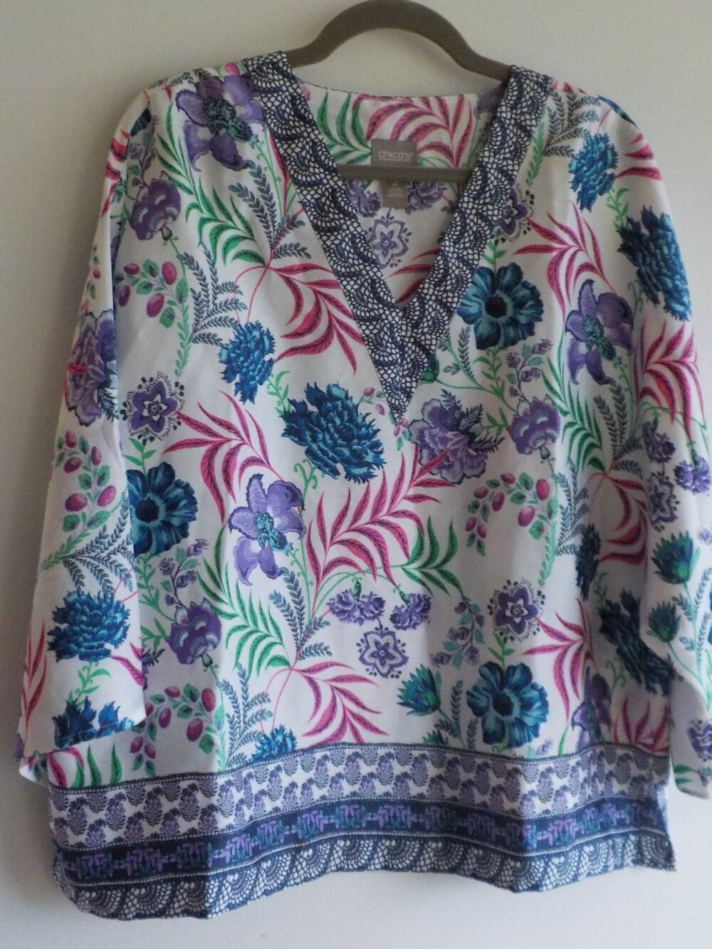 Chico's Blouse Coverup - Size 2 Large - Floral Bright on White (2499)